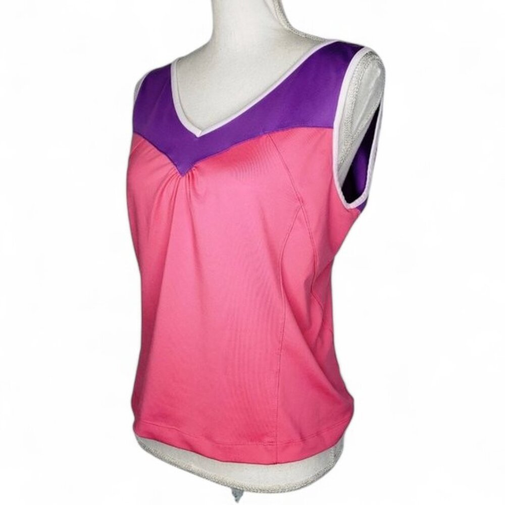 LBH‎ Tennis Top Women's Sleeveless Two Tone V Neck Color Panel Retro Sporty M